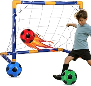 Soccer Goal Set 23" W×18" H×12" D, Portable Soccer Goal Training Equipment, Mini Soccer Net with 3 Soccer Ball for Sports Game, Soccer Set for Kids and Youth