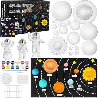 35PCS Solar System Model Kit Foam Ball Kit Includes Color Pigments Palette Spheres Balls Brushes Felt Background Plate Instruction Manual Astronaut Ornament and More