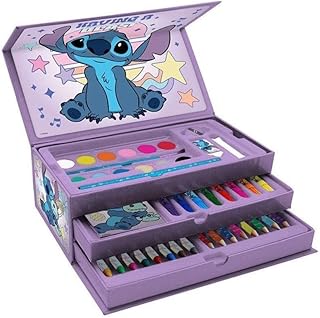 Disney Lilo & Stitch Art Set for Kids | 52-Piece Colouring Stationery Suitcase with Markers, Crayons, Pencils & More | Stitch Creative Art Briefcase for Drawing & Coloring Fun