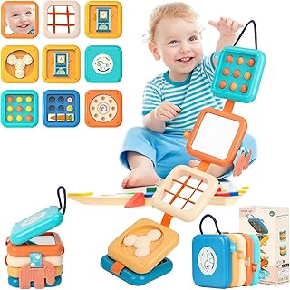Montessori Busy Board for 1 Year Old, Baby Travel Toys for Toddler 1-3, Sensory Activity Cube with Fine Motor Skills, Birthday Toy Gifts for 1 Year Old Boys Girls