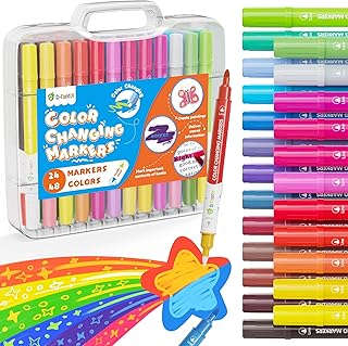 D-FantiX Color Changing Markers for Kids Adults, 24 Pack 48 Colors Dual Tip Magic Drawing Pens Art Supplies, Fun Arts and Crafts Coloring Set, Christmas Stocking Stuffers Gifts for Boys Girls Teens