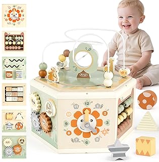 Joyreal Wooden Activity Cube - 11-in-1 Montessori Toys for 1+ Year Old Boys & Girls, Early Developmental Learning Toys for Toddlers and Kids, Ideal 1st Birthday Gift Toys for Baby(Animal Theme)