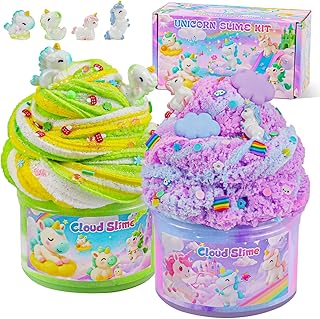 Unicorn Cloud Slime2 Kit 2 Pack - 14oz Soft & Non Sticky Slime Making Kit with Glitter, Dreamy Charms & Slime Add-ins, ASMR Sensory Toys, Perfect Unicorn Gifts for Girls & Boys Ages 4-12