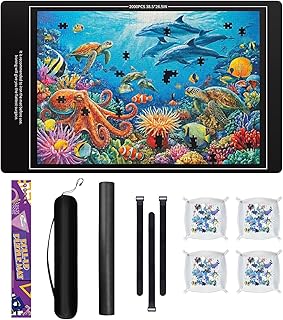 Nattork Jigsaw Puzzle Mat Roll Up，Portable Saver Pad Up to 2000 Pieces，with Non-Slip Rubber Bottom，4 Puzzle Sorting Trays & 1 Storage Bag