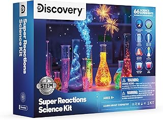 Discovery™ Super Reactions Science Kit – 66 Experiments STEM Lab for Kids| Includes Chemistry Tools, Volcano Mold, Slime, Reactions & Explosions|Educational Learning Toy|DIY Activity Set Gift| Ages 8+