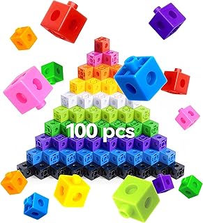 Dotimo 100PCS Math Linking Cubes, Math Cubes for Kids Ages 4-8, Counting Snap Cubes Manipulatives with 10 Colors, Preschool Learning Activities, Classroom Supplies & Homeschool (100-Cubes)