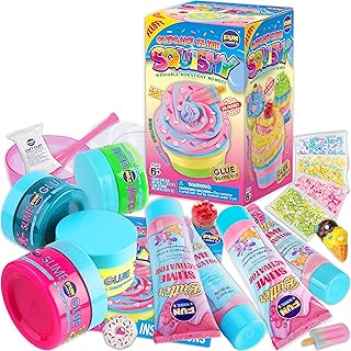 1:1 Squishy Cupcake Glue Slime Kit for Girls Ages 8-12, FunKidz Fluffy Slime Making Kits 23 Pieces Supplies to Make Sweet Butter Soft Slime Gifts for Kids Party Creative Toys