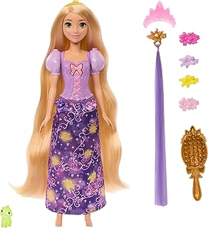 Mattel Disney Princess Rapunzel Fashion Doll w/Light-Up Hair & 4 More Ways to Glow, Pascal Figure & 7 Styling Accessories, Inspired by Tangled Movie