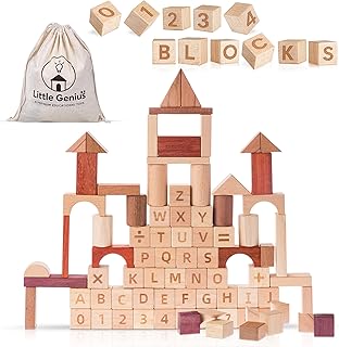Hexagon Wooden Building Blocks for Toddlers & Kids Ages 3–8 | 86 PCS Montessori Alphabet & Number Set | FSC Beech Wood STEM Toy w/Storage & Learning Guide