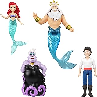 Mattel Disney Princess Toys, Small Doll 4-Pack with Mermaid Ariel, Prince Eric, Ursula & King Triton, Plus Trident Accessory, Inspired by Movie