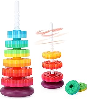 Baby Spinning Stacking Toys, 1-3 Rainbow Ring Stacker Montessori Toys for Babies, Sensory Toys for Toddlers, Christmas and Birthday Gifts Suitable for Boys and Girls (16 inches)