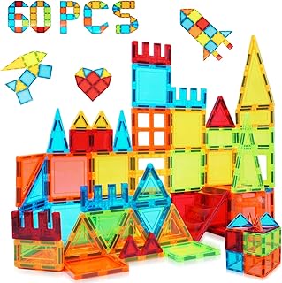 Magnetic Tiles, 60 PCS Magnetic Tiles Building Set, Educational STEM Magnets Tile Toys for Boys Kids Toddlers Ages 3 4 5 6 7 8 9+ Year Old