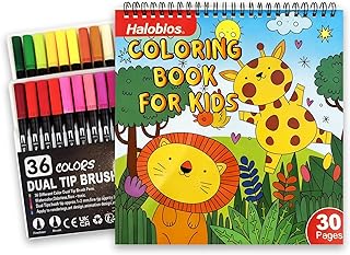 Halobios Cute Coloring Book Set, Adult Coloring Book Set with 36 Markers, 30 Relaxing and Easy Designs Art Supplies for Boys Girls Student, Creative & Relaxing Gifts for Women & Adults