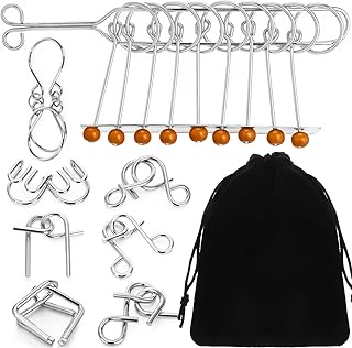 Yilloog Metal Wire Puzzle Set of 8 with Pouch, Brain Teaser Puzzles IQ Test Ring Disentanglement Unlock Interlock Game Trick Metal for Party Favor Challenge (E Style)