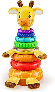 Move2Play, Stacking Toy, Includes 7 Unique Rings, Montessori Development, Baby Toy, Gift for 1 Year Old Boys & Girls, Ages 0-6+, 9, 10, 12, 18+ Months (Giraffe Stacker)