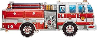 Melissa & Doug Giant Fire Truck Shaped Jumbo Floor Puzzle, 24-Piece Fire Engine Jigsaw Puzzle, Over 4 Ft Long Kids Puzzles for Toddlers Ages 3+
