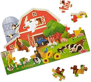 Melissa & Doug Busy Barn Shaped Jumbo Floor Puzzle, 32-Piece Barn-Shaped Jigsaw Puzzle with Farm Animals, 3 x 2 Foot Toddler Puzzles for Kids Ages 3+