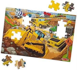 Melissa & Doug Building Site, Construction Themed Jumbo Floor Puzzle, 48‑Piece Construction Vehicle Jigsaw Puzzle, 3 x 2 Foot Toddler Puzzles for Kids Ages 3+