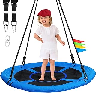 40 Inch Saucer Tree Swing for Kids, 900lbs Swings Seat for Children with Adjustable Hanging Straps Waterproof Safe Durable Swing Sets for Indoor Outdoor Backyard Playground, Blue