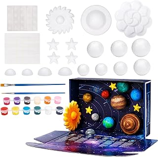Pllieay 3D Solar System Model Kit, Solar System Kit with Display Box, 17 Mixed Sized Foam Balls, 12 Color Pigments, Brushes, Palette, Educational DIY Planet Toys for School Science Projects