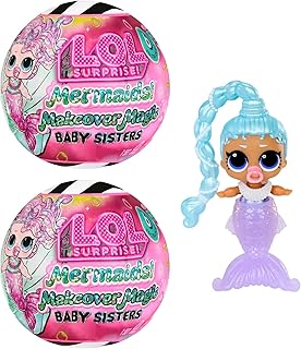 LOL Surprise Mermaids! Makeover Magic Baby Sisters 2 Pack with DIY Wearable Lip Gloss Makeup for You and Your Doll, Fun Water Play, Kids Gift Ages 4+