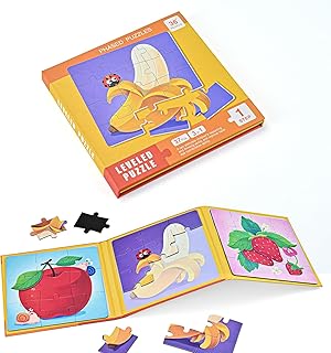 D-KINGCHY Magnetic Puzzles for Kids Ages 3+, 3-in-1 Puzzle Book 9 12 16 Pieces, Travel Jigsaw Puzzles, Road Trips Toys for 3 4 5 6 7 Boys Girls Birthday Gift (Fruits)