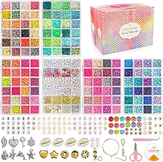 LINAYE 20000 PCS Clay Beads Kit with 120-Colors 6 Boxes Flat Preppy Polymer Heishi Beads with Pendant Charms Crafts Accessories, Friendship Bracelet Making Kit Crafts Supplies Kit Gift for Adults