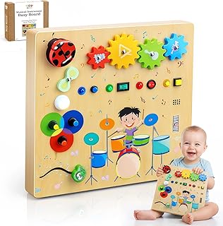 TOY Life Montessori Wooden Busy Board for Toddlers, Baby Fidget Boards with LED Light Switches, DJ Music Game, 4 Gears, Sensory Toys Light Switch Travel Toys for 1+ Year Old Baby and Toddler
