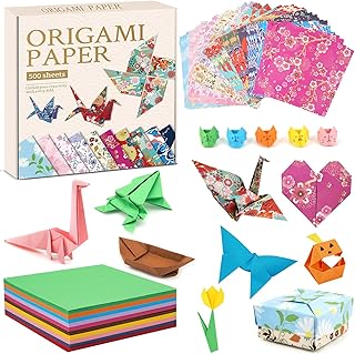 AluAbi Japanese Origami Paper Kit,100 Sheets Japanese Patterns & 400 Sheets Double Sided Color Origami Paper,DIY Arts Crafts Scrapbook Folding Paper Set for Kids Ages 5-8 8-12,Gift for Kids Boys Girls