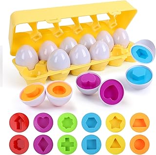 USATDD Matching Eggs for Toddlers Montessori Color & Shape Recognition Toy, Fine Motor Skills Shape Sorter Puzzle, Educational Montessori Eggs Toys for Kids, Easter Basket Stuffers