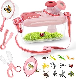 Bug Catcher Kit for Kids - 17 PCS Outdoor Explorer Kit Insect Catching Toys Nature Adventure Set for Boys 3 4 5 6 7 8 Year Old (Pink)
