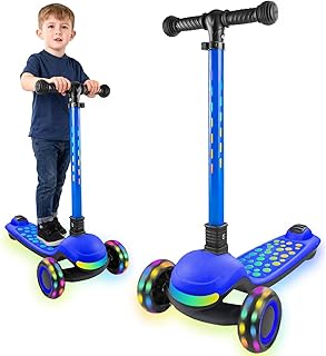 Light Up 3 Wheel Kick Scooter for Kids Toddlers with LED Sync Lights, Flashing Stem & Wide Polka Dot Deck Adjustable Height Music Function Safe Sturdy Folding Scooter for Kids
