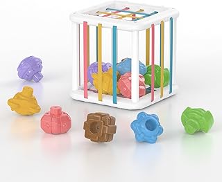 Montessori Shape Sorter Toy for Toddlers, Sensory Learning Cube with 6 Soft Blocks, Baby Developmental Toy for Fine Motor Skills, Gift for 12-36 Months Boys & Girls