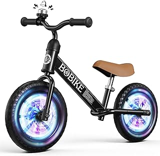 Bobike Toddler Balance Bike for 2-5 Year Olds, No Pedal Kids Bike with Lighting Wheels, Adjustable Seat & Handlebar, Bell & Non-Slip Tires, First Bike Gift for Boys & Girls
