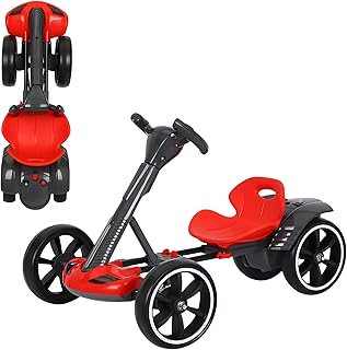 6v Dual Battery Electric Go-Kart, Foldable Pedal Go-Kart, Non-Slip and Wear-Resistant Tires, Adjustable Seat, with Music and Speakers, Suitable for Children Aged 3-8