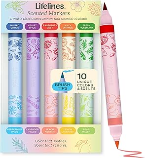 Lifelines Scented Colored Markers, 5 Double-Sided Markers with 10 Colors & Scents - Color Marker Set Infused with Essential Oil Blends for Arts & Crafts, Coloring Books & School Supplies