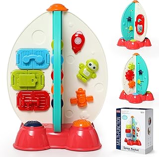 Musical Space Activity Cube Toy with Lights & Sounds - Sensory Educational Busy Board for Baby Boys Girls 6-18 Months, Montessori Learning Toy 1st Birthday Gift (Rocket Theme)