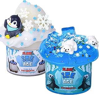 FINOCLAY 2 Pack Cloud Slime Kit for Kids,Soft Clear Slime with 8 DIY Accessories, Ice Age Theme Sensory Putty Toy, Premade Slime Making Kit, Fun Birthday Easter Party Favors for Girls & Boys