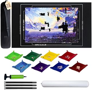 Portable Puzzle Mat Roll Up Set with 8 Sorting Trays, Pump & Storage Bag - Felt Puzzle Board Saver Keeper for 500, 1000, 1500 Piece Jigsaw Puzzles - Large Puzzle Mat for Adults & Kids