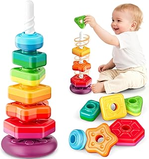 Baby Spinning Stacking Toys for Toddlers 1-3, Sensory Montessori Toys for One Year Old Girl Boy, Rainbow Ring Stacker Tower, Educational Learning Toy, Perfect Christmas Birthday Valentines Gifts