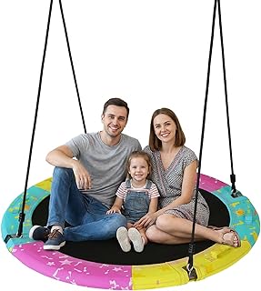 Tree Swing, 43'' / 48'' Saucer Swing for Kids and Adults, ASTM Approved Swing Sets with 900lbs Weight Capacity, Backyard Or Playground, Waterproof and UV-Resistant Mat, Adjustable Hanging Straps