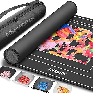 Join&Joy Jigsaw Puzzle Mat Roll Up, Rubber Saver Pad 55" x 35", with 4 Sorting Trays & Travel Storage Bag, Portable Rollup Puzzles Keeper, Up to 3000 Pieces