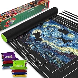 Napzy Puzzle Mat Roll Up for 500-1500 Pieces with 8 Sorting Trays,Storage Bag & Solid Foam Tube,Gift-Ready Portable Puzzle Board – No Crease,Easy Travel & Storage,Puzzle Keeper for Adults & Kids Black