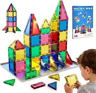 Magnetic Tiles, 32 PCS Giant Magnetic Tiles with Iron Box, Choke-Proof Design with Strong Magnets, STEM Educational Toys for Kids Ages 3+, Portable Building Blocks Gift for Boys/Girls