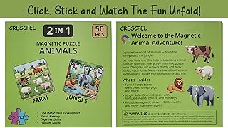 Magnetic Farm & Jungle Animal Puzzle Book for Kids Ages 3+, 50-300 Pcs Educational Travel Toy for Toddlers, Boys & Girls. Fun Activity for Airplane, Road Trip, Party Favor & Return Gift Idea