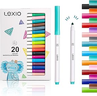 Lexio Washable Markers For Kids, 20 Vibrant Coloring, Washable Non Toxic Markers for Toddlers, Conical Tip, Easy Clean Coloring Book Marker Set for Kids Toddlers Adults Students, 20 Pcs