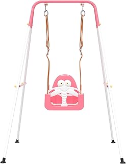 3-in-1 Toddler Swing Set, Baby Swing with Safety Belt, Indoor/Outdoor, Easy to Assemble Kids Swing Seat with Sturdy Metal Stand for Playground, Backyard and Nursery, Pink White