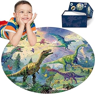 Floor Puzzles for Kids Ages 4-6 70 Piece Dinosaur Puzzles 3-5 Large Round Toddler Jigsaw Puzzles Preschool Learning Educational Toy Birthday Gift for Boys Girls Ages 6-8