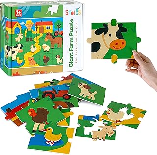 Stoie's Giant Floor Puzzle for Kids Ages 1-3 - Fun Farm Theme with 10 Different Animals - Aids in Developing Fine Motor Skills and Critical Thinking - Made with Durable, Ecological Materials