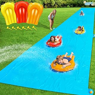 40 * 7Ft Extra Long n Width Slip Water Slide, Heavy Duty Lawn Water Slides and 3 Bodyboards 6 Stakes, Summer Outdoor Water Toys for Kids Teens and Adults Backyard Beach Swimming Pool Party